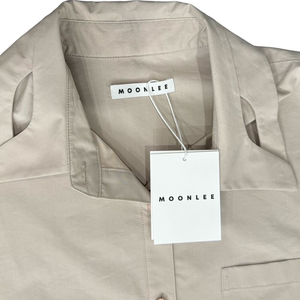 Moonlee Beige Collared Cut Out Button Up Blouse Oversize Top Size L NEW Tags - Picture 7 of 13